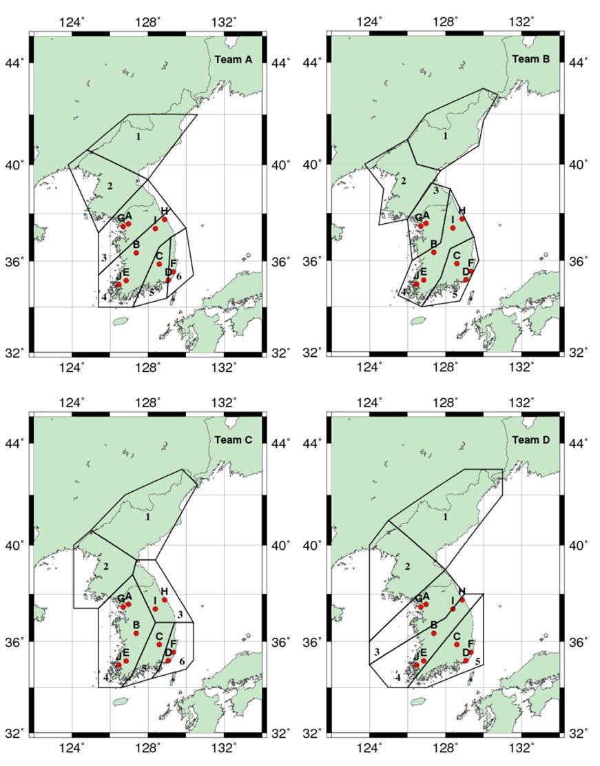 그림 3.21 확률론적 지진재해도 분석을 위해 사용된 지진지체모델의 지진원