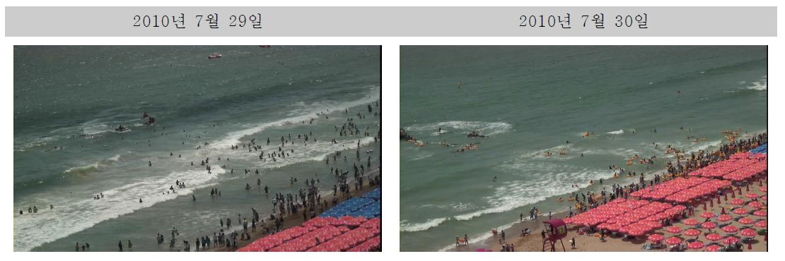 CCTV 모니터링 관측으로 획득한 2010년 해운대 해수욕장의 이안류 사고 장면