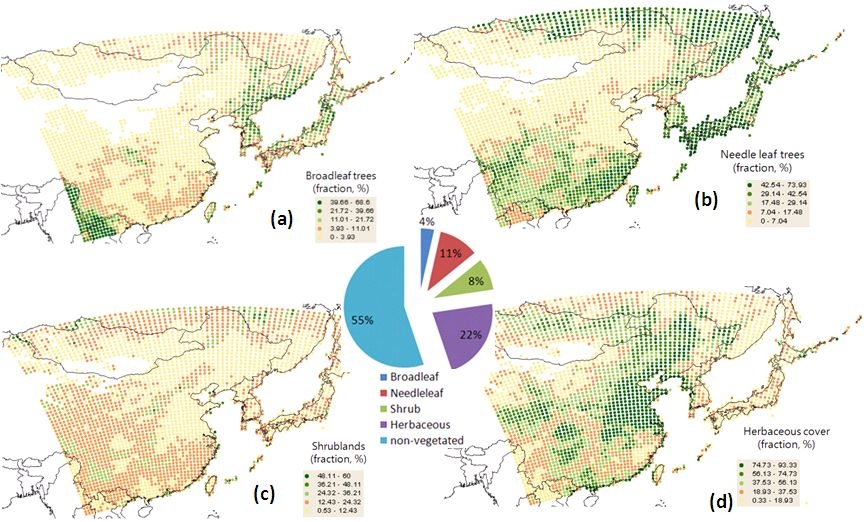 Figure 1.2.8. Spatial distribution for each vegetation types over East Asia