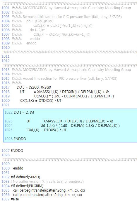 Figure 5.1.21. Sample view of fortran static analyzer, with line number and comment visualization