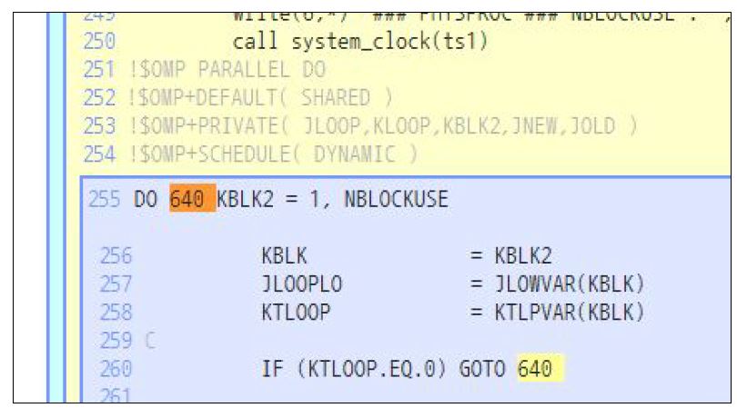 Figure 5.3.9. The loop 64, paralleliezed by OpenMP