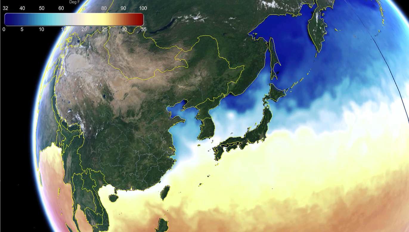 NOAA Sea Surface Temperature Daily forecast + Google Earth Mashup