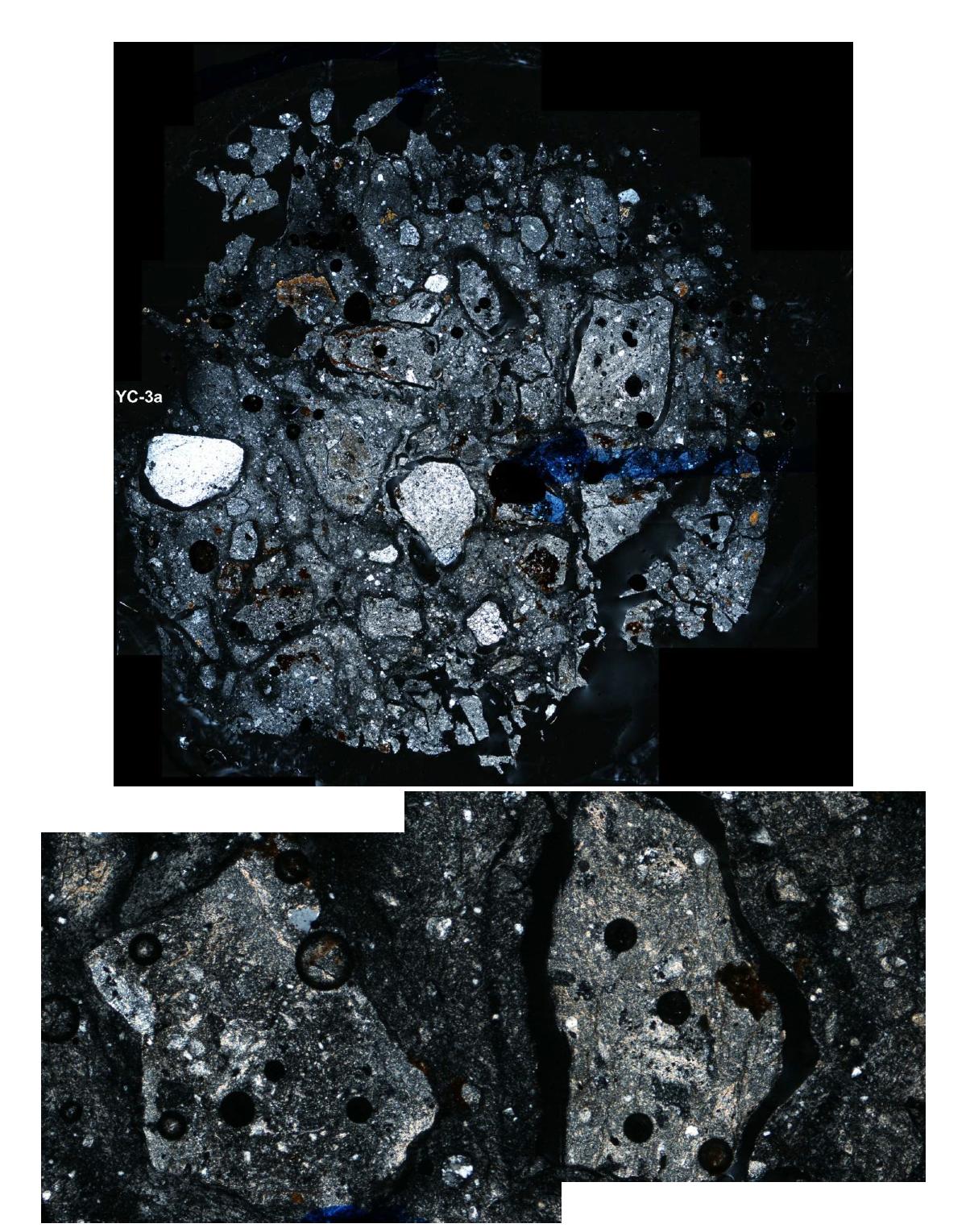 연천단층 Late dextral 단층(YC-3) 시료의 편광현미경 사진.