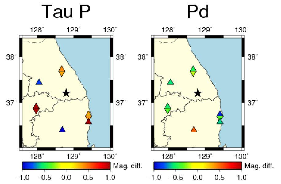 P magnitude distribution of the earthquake occurred at Jan. 19 2006.