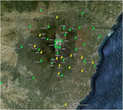 그림 I-2-1. 에트나화산의 지진관측망
