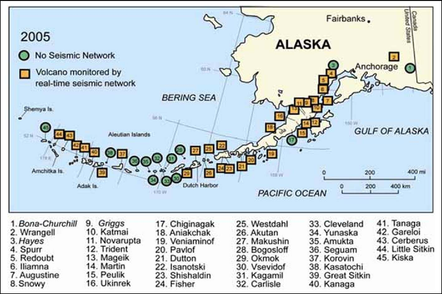 그림 I-2-16. 알래스카 지역의 지진 관측 장비 위치