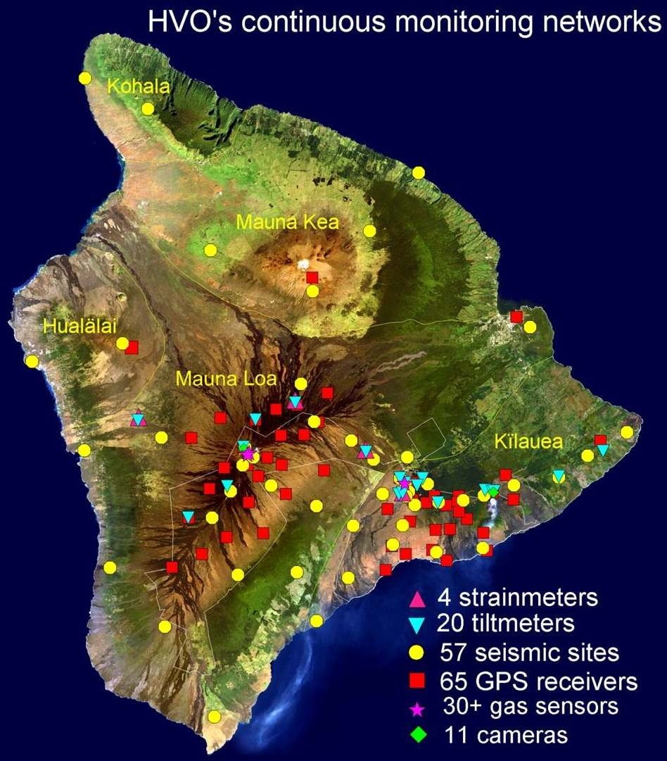 그림 I-2-22. 하와이 빅아일랜드의 화산모니터링 관측 현황