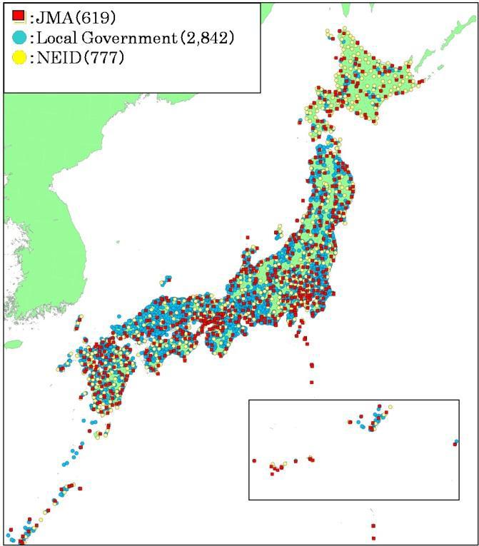 Sites of seismic intensity meters[29]