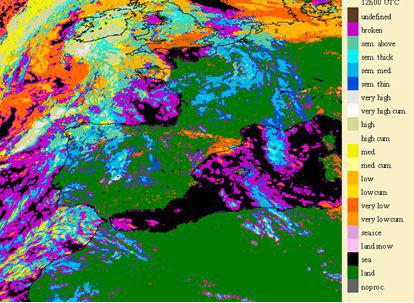 Example of SEVIRI cloud top using the colour palette included inCT HDF files. [8 October 2006 at 12h00 UTC]