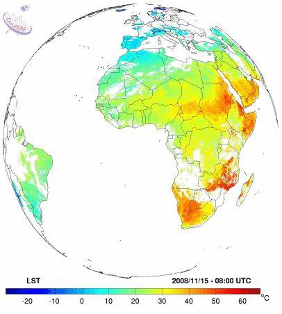 Image of land surface temperature provided by LSA SAF.