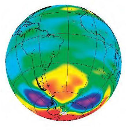 Breakdown of the ozone layer over the Antarctic measured byGOME/ERS-2 on 25 September 2002.