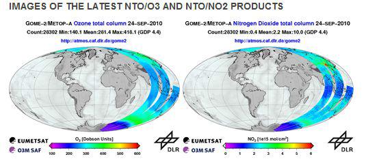 IMAGES OF THE LATEST NTO/O3 AND NTO/NO2 PRODUCTS byGOME-2/Metop-A on 24 September 2010