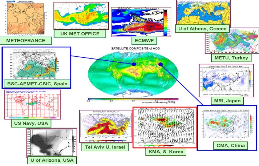 Fig. 1. Sand and Dust Storm models performing daily forecasts at different research and/or operational institutes as of July 2008