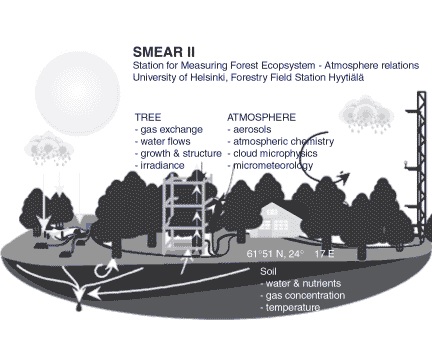 SMEAR II 지점과 관측 기기의 개략도