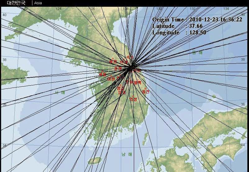그림 3.28 오대산 지진 최초감지 20초 후