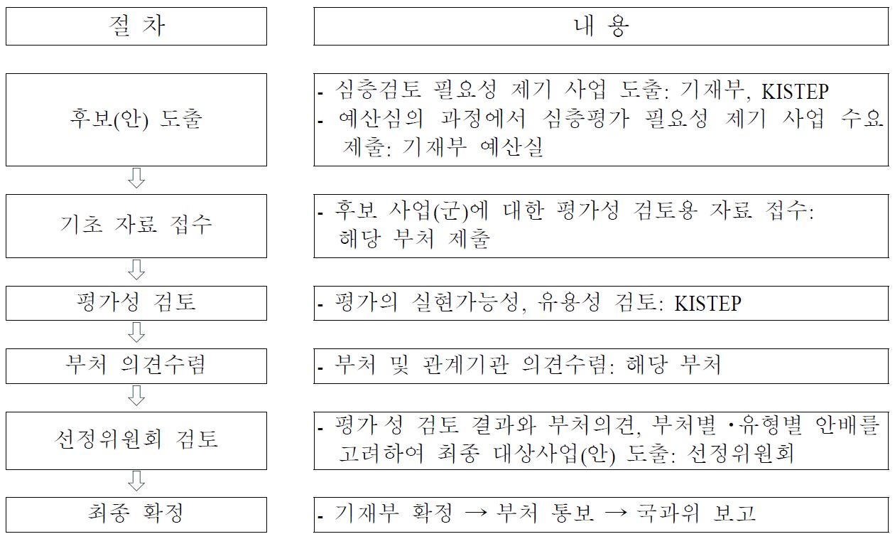 심층 평가 대상사업 선정 절차(예)