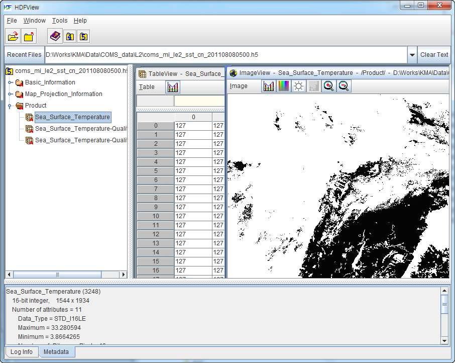 천리안 위성 영상 level 2 HDF 자료