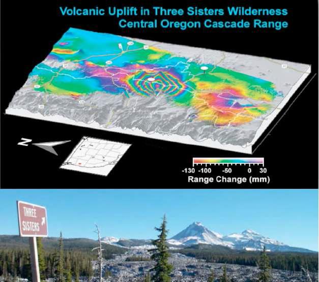 InSAR image of volcano(top) & photo(bottom)