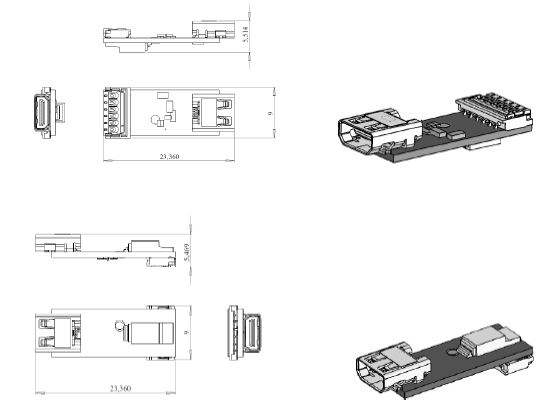 (그림 3-35) Micro HDMI 커넥터가 달린 광 송신(위)/수신(아래) 모듈 구조