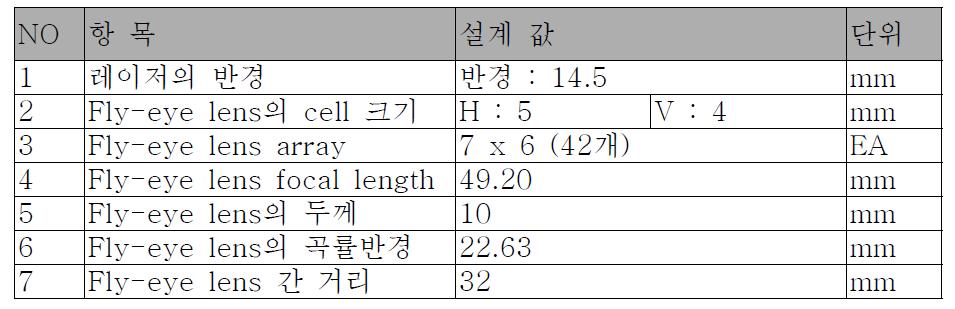 Fly-eye lens의 설계 사양