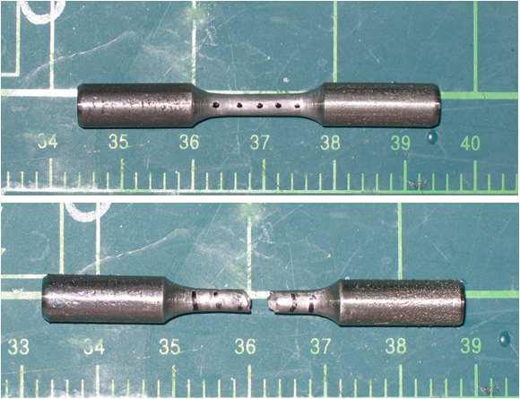 Ti-29Nb-5Zr합금의 신선의 인장시험 전후의 사진