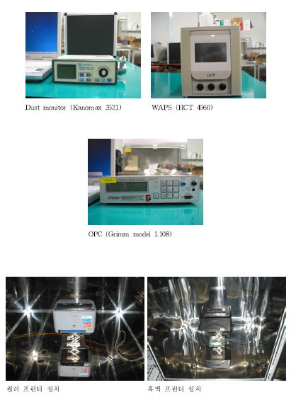 그림 21. 실험 계측기기 및 실험 챔버(Test Chamber)에 프린터 설치