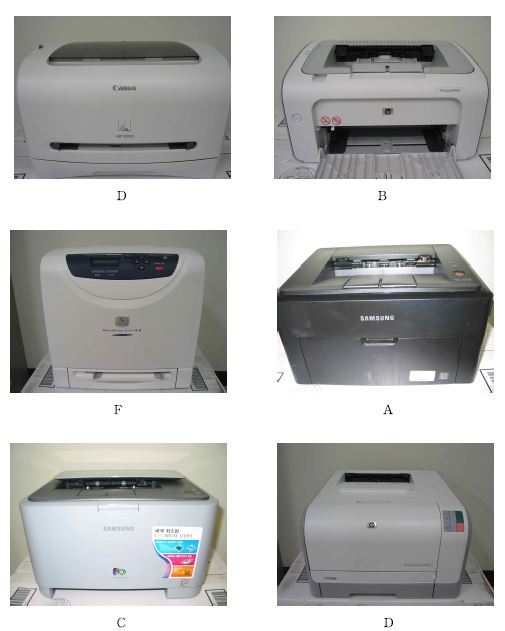 그림 43. 1 ~ 3년차 연구 기간 동안 실험 프린터 6종