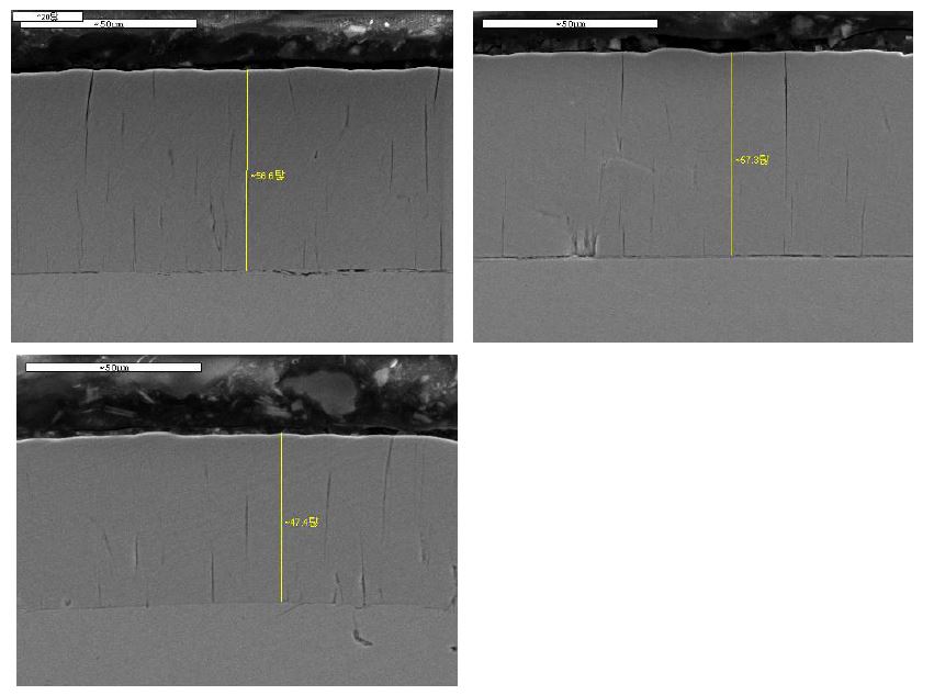 그림 3-94. 실린더 원통 시편 상에 전착된 경질 3가크롬 도금층 두께 편차 분석 사진