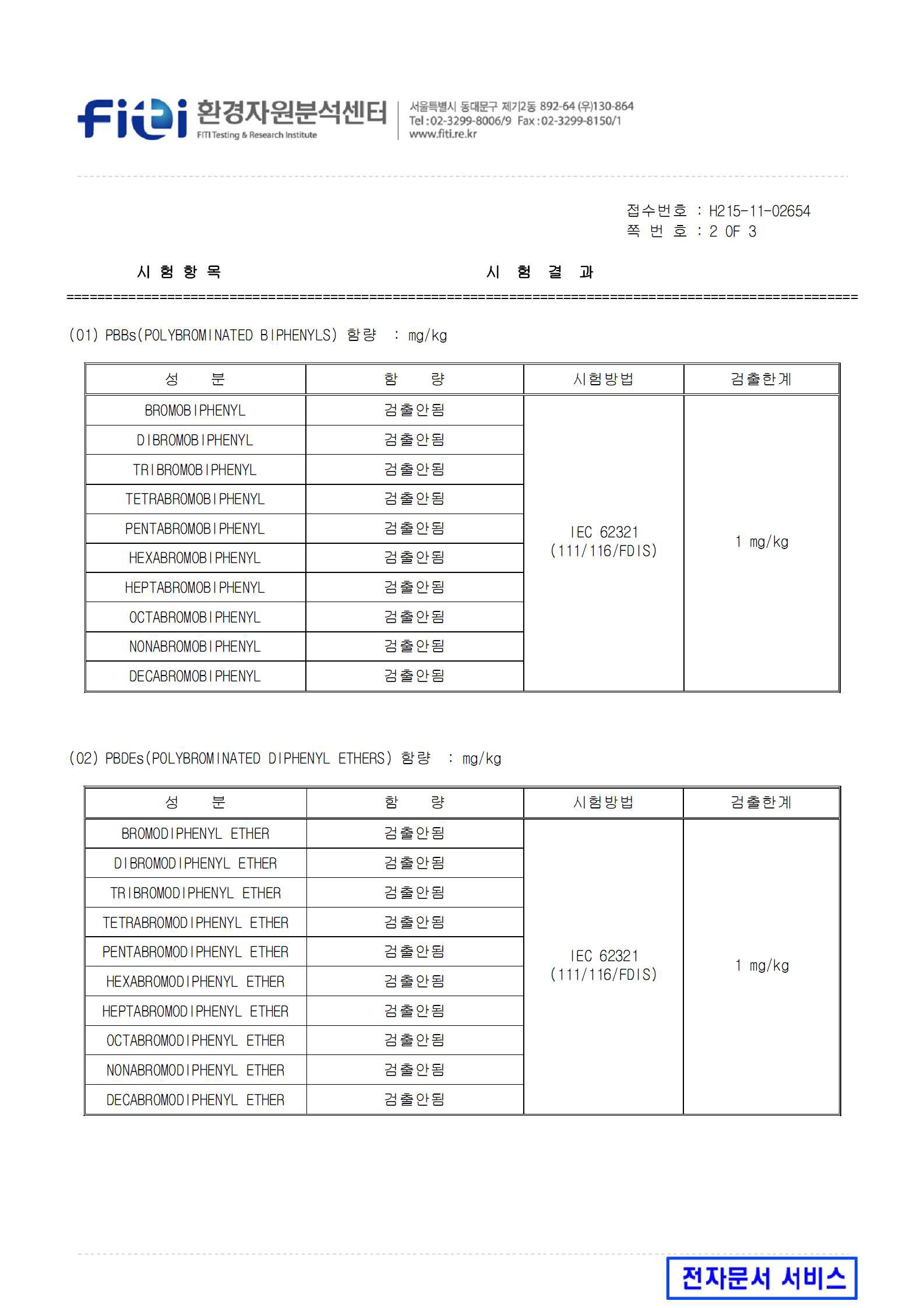 PP 및 EVA계 FRPC의 RoHS 시험성적서