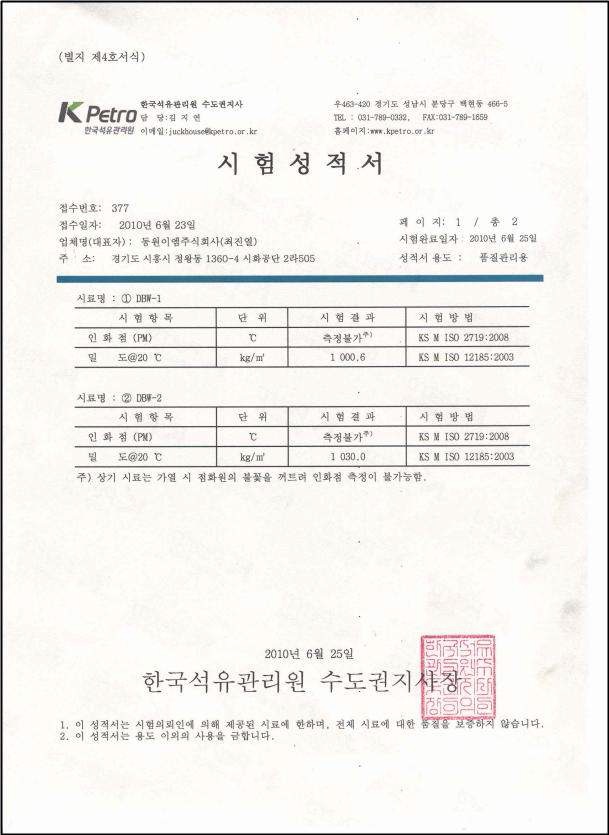 Result of Physical properties Test(DBW1～2)