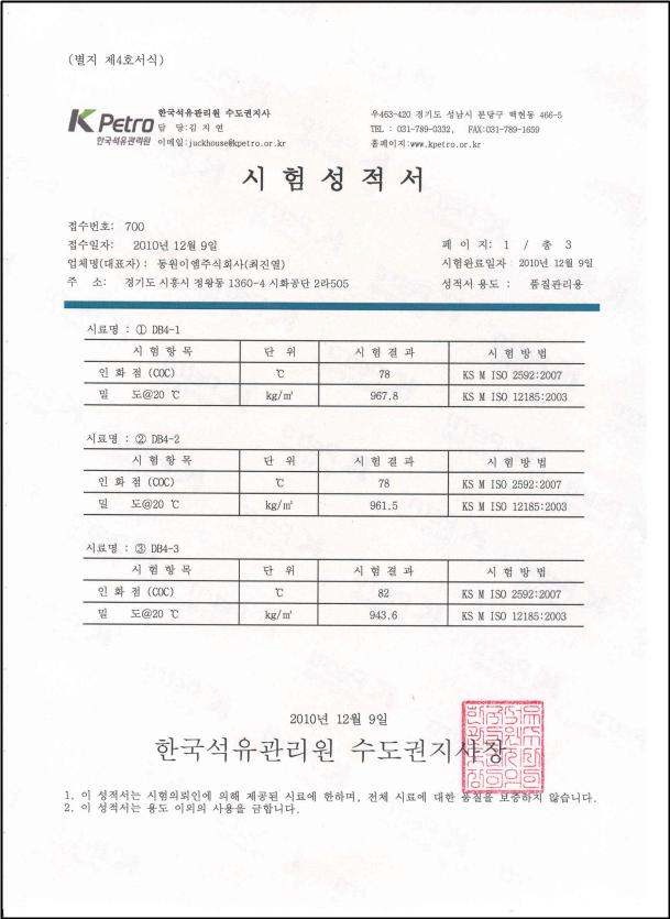 Result of Physical properties Test(DB4-1～DB4-3)