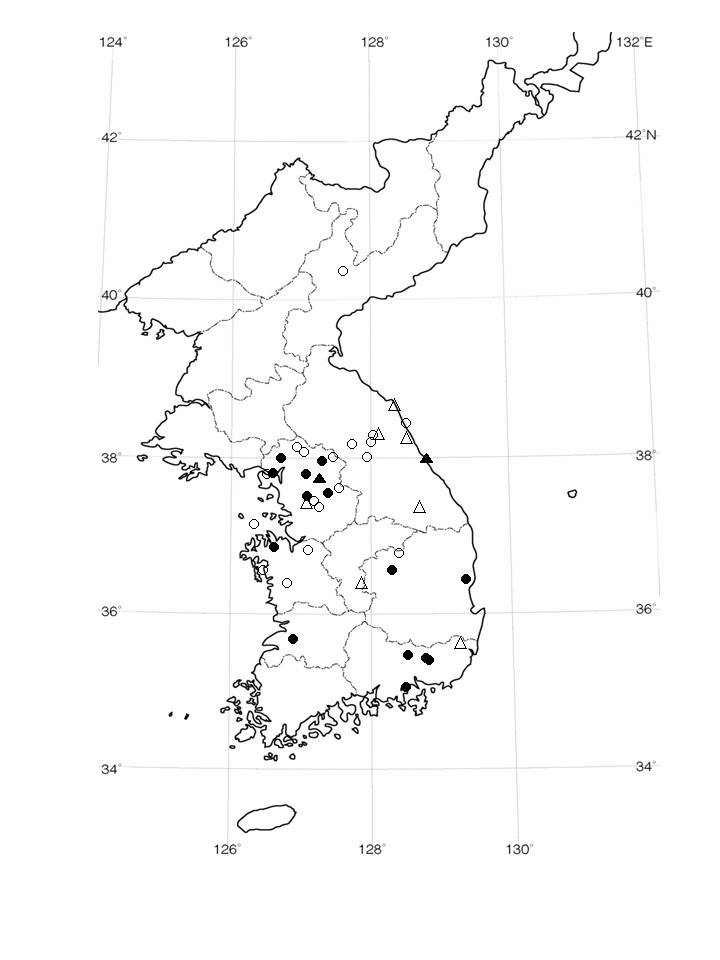 한국에서 여뀌(Polygonum hydropiper)와 바보여뀌(P. pubescens)의 분포