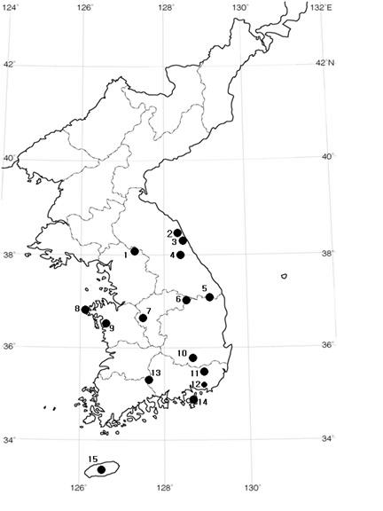 범꼬리 종집단(B. manshuriensis complex)의 채집지