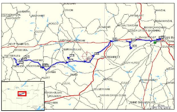 몽골 서부지역 조사, 채집경로.