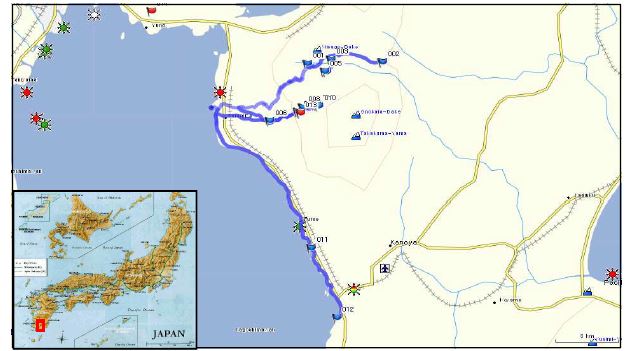 일본 가고시마 조사, 채집경로.