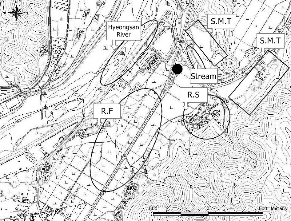 Figure 46. Map of the day-roost site of Pipistrellus abramus and habitat types in Gyeongju-City, Gyeongsangbuk-do.