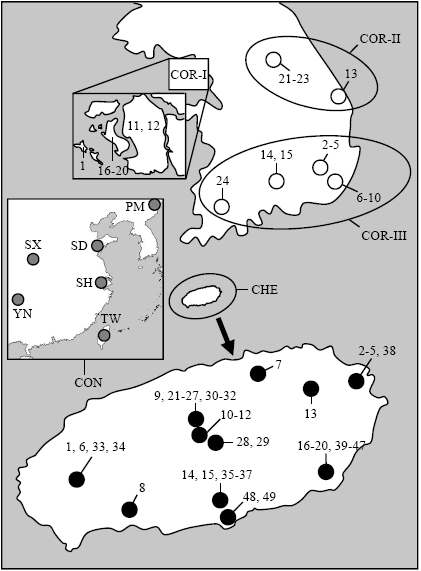 Figure 25. A. agrarius and A. chejuensis collection sites