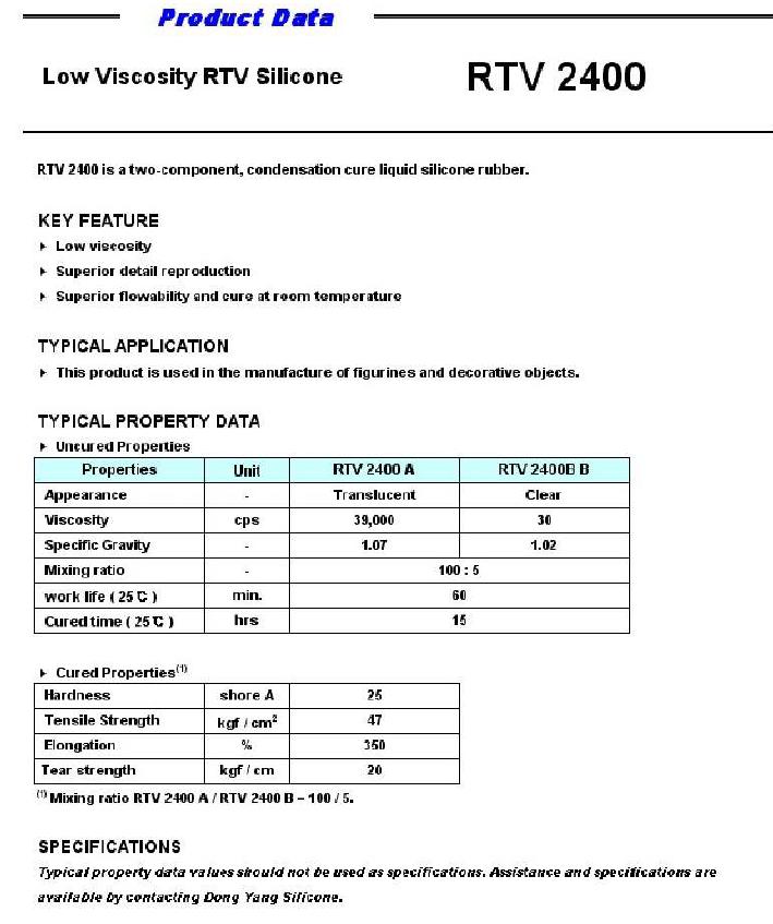 RTV 2400의 특성