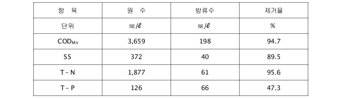 J-PONT 반응조 제거 성능