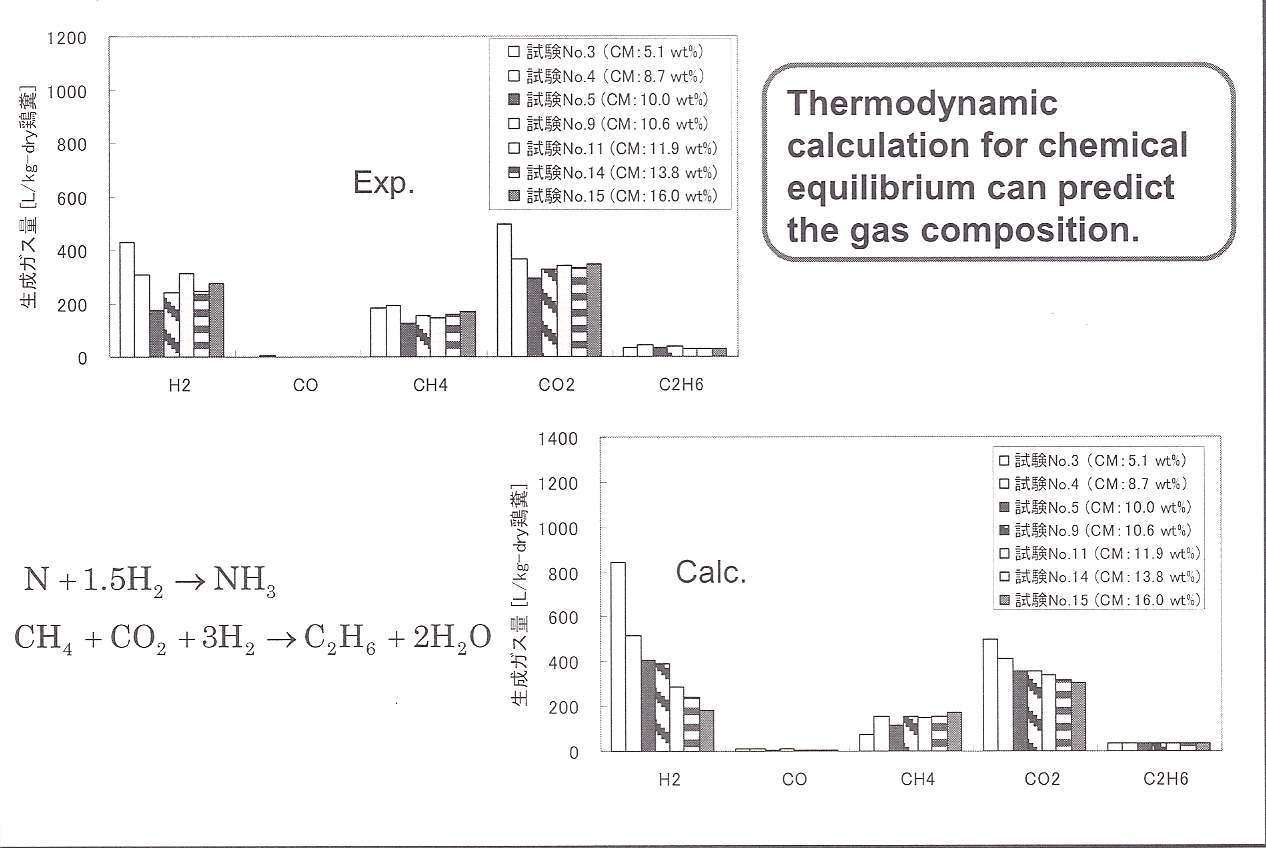 히로시마대학의 초임계수가스화 결과 (생성가스 조성)