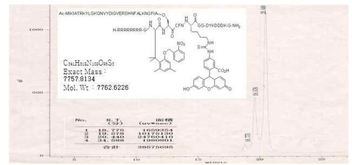 그림 3-47 LC-Mass spectrometer를 통해 합성된 Ac-iso intein-Flag(FTC) 분석.