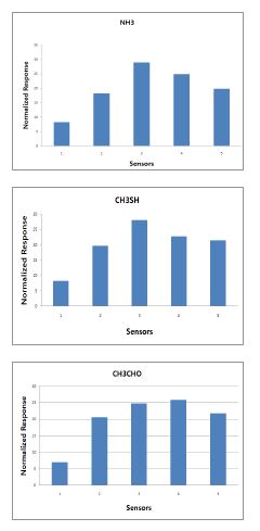 그림 3-74. 정규화 된 5종류의 악취가스들의 응답패턴