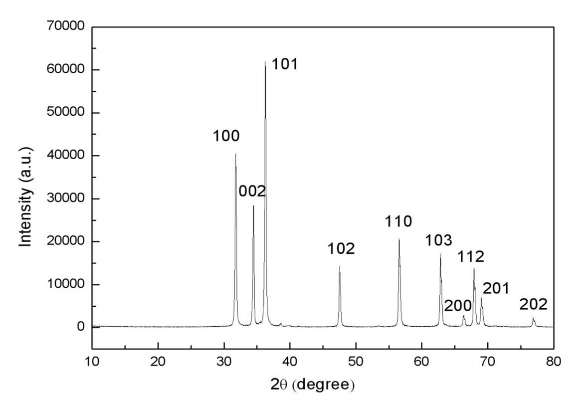 그림. 3-39. XRD pattern of ZnO nanorods obtained in 0.01 M precursor solution.