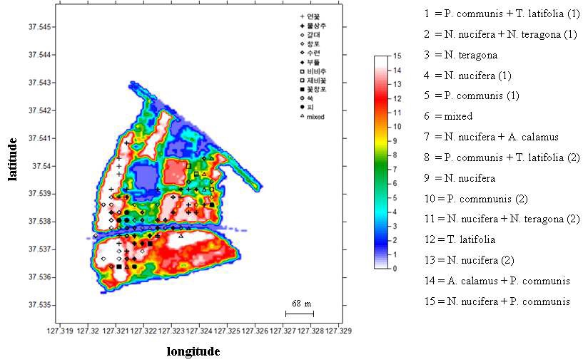 2011년 8월에 원격탐사로 얻어진 데이터(Rapideye satellite imagery)를 이용한 양수리 인근 초본식물의 1차 군집 분류