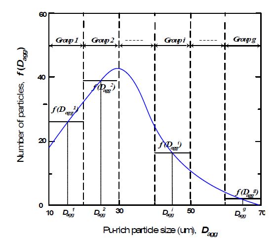 그림 3.2.6. Pu-rich 입자의 크기에 따른 g 그룹으로의 분할.
