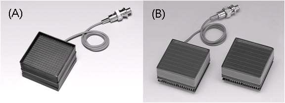 Hamamatsu사의 다중양극 PMT H9500(A)와 H8500(B)