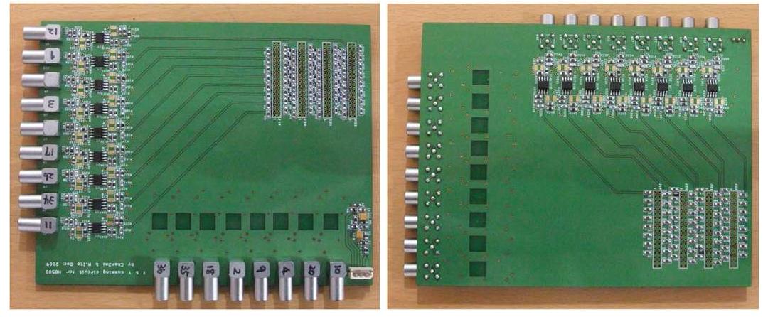 행과 열 방향으로 신호를 합치는 아날로그 circuit의 앞과 뒷면