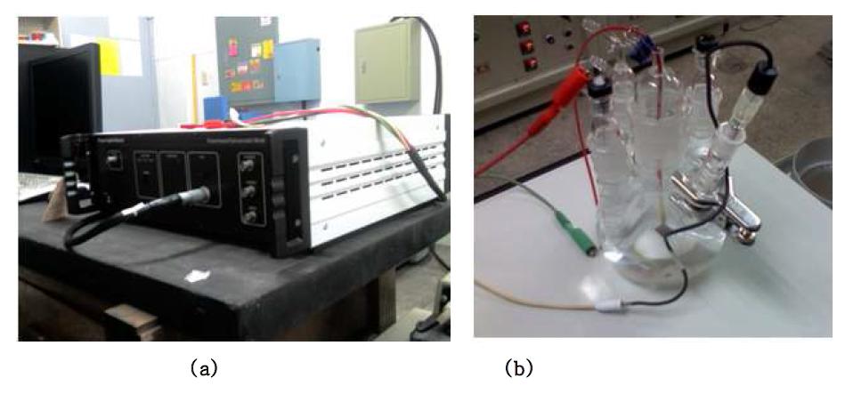 Electrochemical hydrogen charging system at room temperature (a) Potentiostat (b) Polarization cell