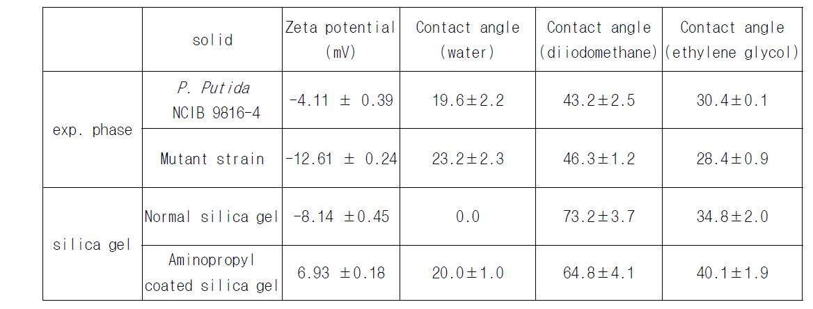 미생물과 실리카 겔의 zeta potential