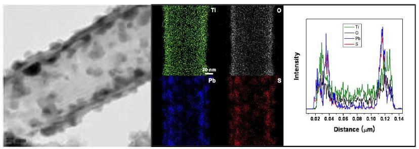 TiO2 NTs - PbS NPs의 TEM ,EDX mapping image